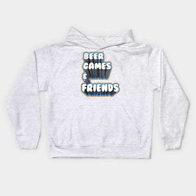 Beer, Games, & Friends Font Logo Kids Hoodie by Mrboktai1